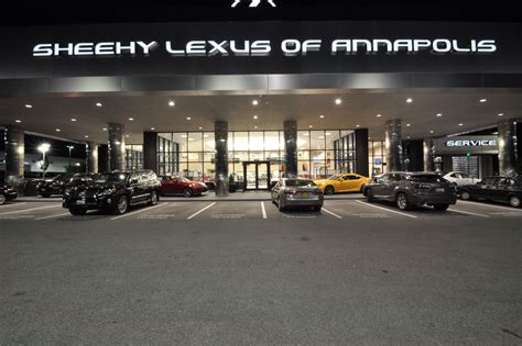 Sheehy lexus of annapolis - Sheehy Lexus of Annapolis; Sales 443-214-3407; Service 410-213-3653; Parts 888-305-3987; 121 Ferguson Road Annapolis, MD 21409; Service. Map. Contact. Sheehy Lexus of Annapolis. Call 443-214-3407 Directions. Home Specials Premier Deals New Search Inventory Brand New RZ Inventory Schedule Appointment Build Your Lexus Quick Quote